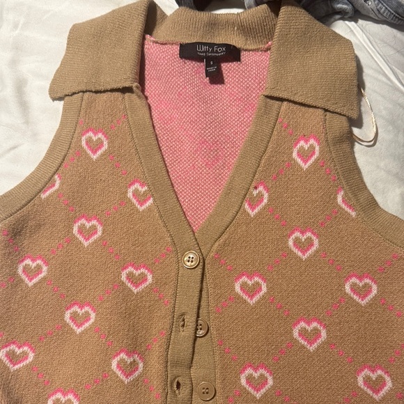 Witty Fox Women's Blue and Pink & tan and pink Heart Sweater Vest - Picture 2 of 4